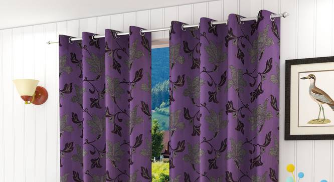 Primrose Window Curtains Set of 2 (Purple, 152 x 112 cm  (66" x 44") Curtain Size) by Urban Ladder - Front View Design 1 - 389928