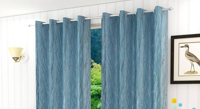 Queenie Door Curtains Set of 2 (Blue, 112 x 213 cm  (44" x 84") Curtain Size) by Urban Ladder - Front View Design 1 - 389947
