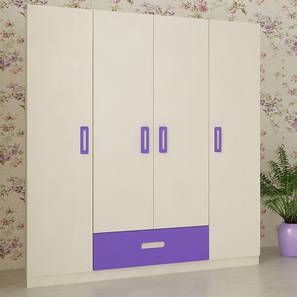 Elanza Engineered Wood 4 Door Kids Wardrobe in Light Wood Lavender Pur...-image-8