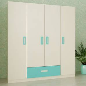 Elanza Engineered Wood 4 Door Kids Wardrobe in Light Wood Misty Turquo...-image-33