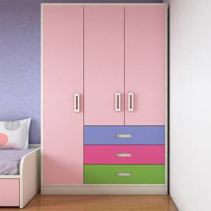 Fiona Engineered Wood 3 Door Kids Wardrobe in Light Wood English Pink ...-image-12