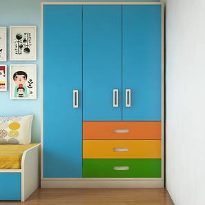 Fiona Engineered Wood 3 Door Kids Wardrobe in Light Wood Azure Blue Co...-image-26