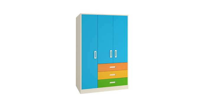 Fiona Wardrobe (Matte Laminate Finish, Light Wood - Azure Blue) by Urban Ladder - Front View Design 1 - 393434