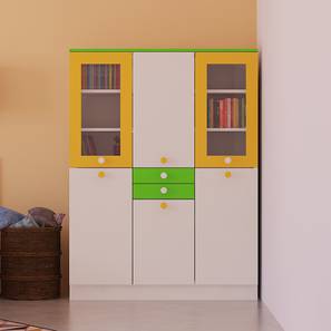 Kids Wardrobe Design Lara Engineered Wood 3 Door Kids Wardrobe in Mango Yellow   Verdant Green Colour
