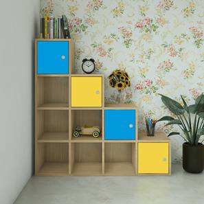Engineered Wood Kids Storage Cabinet in Azure Blue Sunshine Yellow Colour