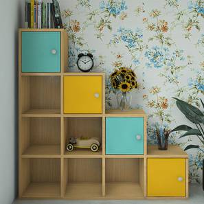 Engineered Wood Kids Storage Cabinet in Misty Turquoise Mango Yellow C...