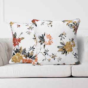Floral Cushion Covers Design Arian Cushion Cover - Set of 2 (30 x 30 cm  (12" X 12") Cushion Size, White & Orange)