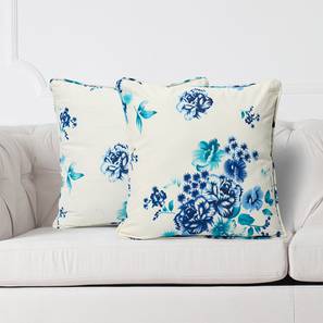 Silk Cushions Design Charlotte Cushion Cover - Set of 2 (61 x 61 cm  (24" X 24") Cushion Size, Blue & White)