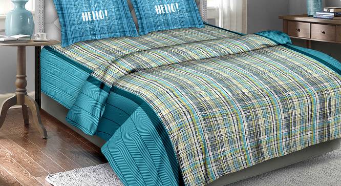 Orval Bedding Set (Blue, King Size) by Urban Ladder - Front View Design 1 - 396308