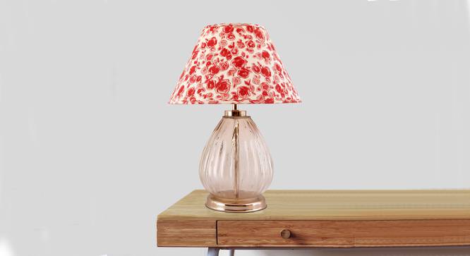 Glitz Table Lamp (Cotton Shade Material, Transparent & Nickel, Rose Flower Print Pink Shade Colour) by Urban Ladder - Front View Design 1 - 397818
