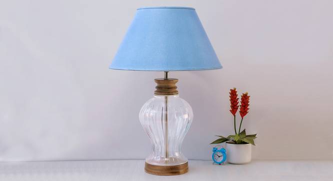 Kristeva Table Lamp (Cotton Shade Material, Transparent & Brown, Light Blue Shade Colour) by Urban Ladder - Front View Design 1 - 397822