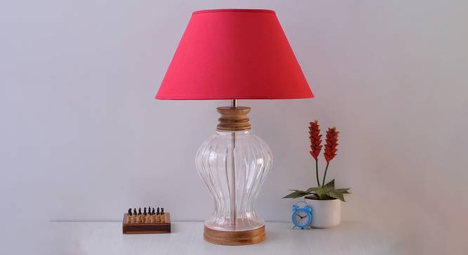 Kristeva Table Lamp (Cotton Shade Material, Maroon Shade Colour, Transparent & Brown) by Urban Ladder - Front View Design 1 - 397824