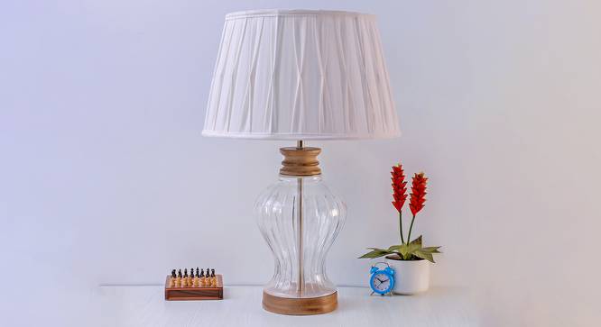 Kristeva Table Lamp (White Shade Colour, Cotton Shade Material, Transparent & Brown) by Urban Ladder - Front View Design 1 - 397873