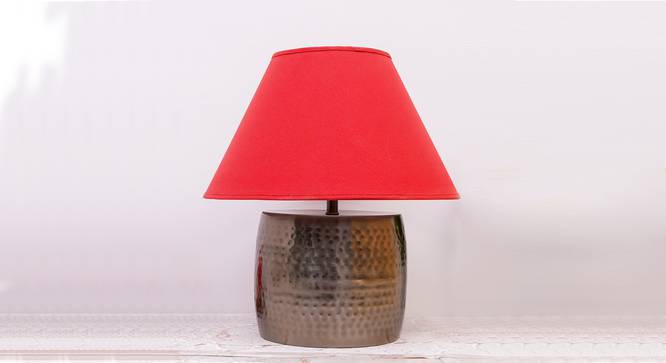 Malana Table Lamp (Antique Brass, Cotton Shade Material, Medium Size, Maroon Shade Colour) by Urban Ladder - Front View Design 1 - 397875