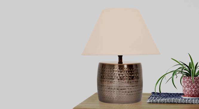 Malana Table Lamp (Antique Brass, Cotton Shade Material, Large Size, Light Beige Shade Colour) by Urban Ladder - Front View Design 1 - 397876