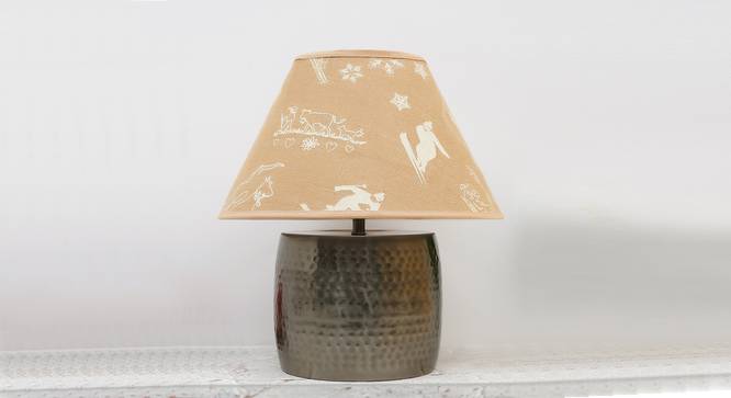 Malana Table Lamp (Antique Brass, Cotton Shade Material, Medium Size, Printed Jute Natural Shade Colour) by Urban Ladder - Front View Design 1 - 397911