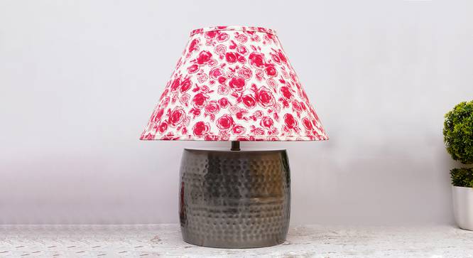 Malana Table Lamp (Antique Brass, Cotton Shade Material, Medium Size, Rose Flower Print Pink Shade Colour) by Urban Ladder - Front View Design 1 - 397912