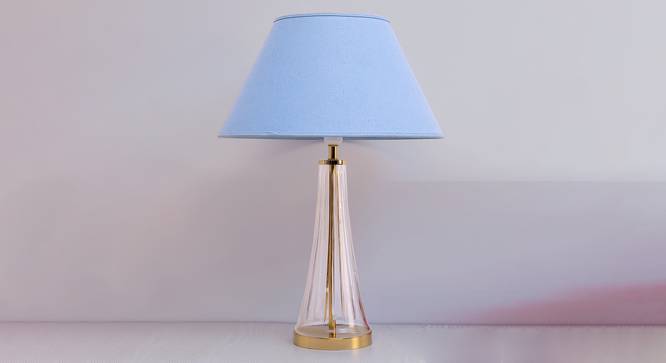 Margate Table Lamp (Cotton Shade Material, Transparent & Brass, Light Blue Shade Colour) by Urban Ladder - Front View Design 1 - 397954
