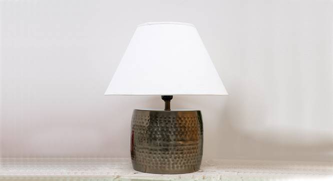 Malana Table Lamp (Antique Brass, White Shade Colour, Cotton Shade Material, Medium Size) by Urban Ladder - Front View Design 1 - 397956