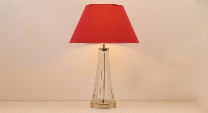 Margate Table Lamp (Cotton Shade Material, Maroon Shade Colour, Transparent & Nickel) by Urban Ladder - Front View Design 1 - 398003