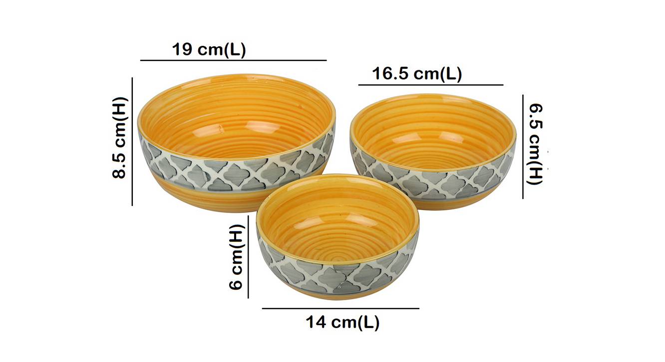 Fenton yellow grey serving bowls set of 3 6