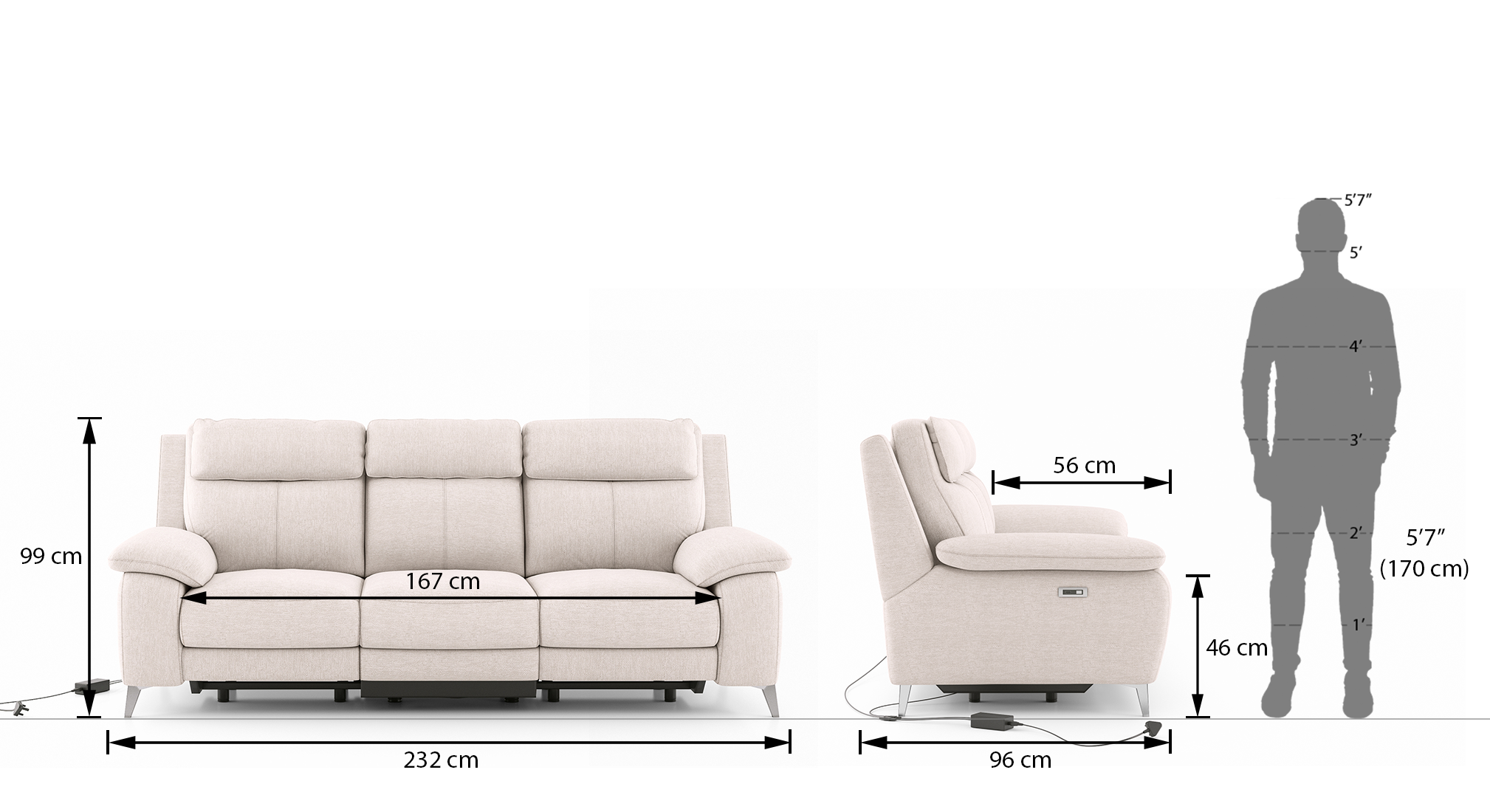 Emila recliner 3 seter color cream 8