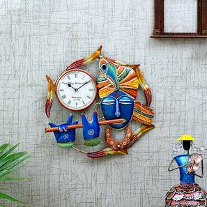 Krishna Idols Design Blue Metal Wall Clock
