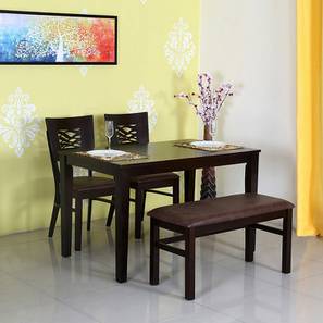 2 Seater Dining Table Design Waves Solid Wood 4 Seater Dining Table with Set of Chairs in Matte Finish