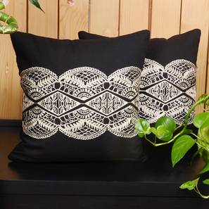 Traditional Cushion Covers Design NoHo Cushion Cover Set of 2 (Black, 41 x 41 cm  (16" X 16") Cushion Size, Set Of 2 Set)