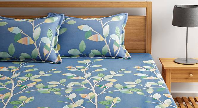 Shale Bedsheet Set (Blue, Queen Size) by Urban Ladder - Front View Design 1 - 406504