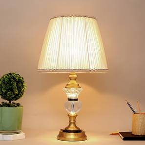 Bedside Lamp Design Germaine Table Lamp (White Shade Colour, Cotton Shade Material, Black & Brass)