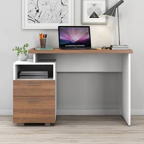 Executive Office Tables Design Barkley Engineered Wood Study Table in Frosty White/Walnut Finish