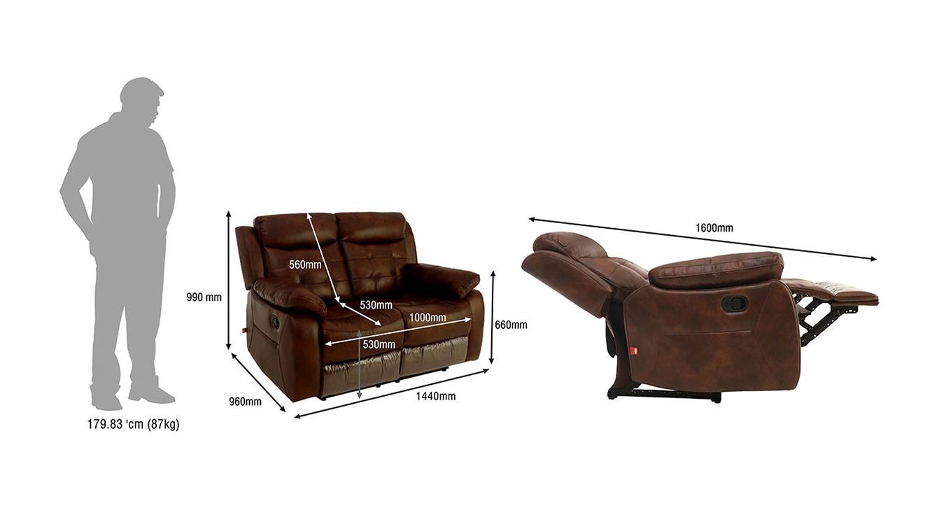 Hemingway two seater recliner sofa brown 6