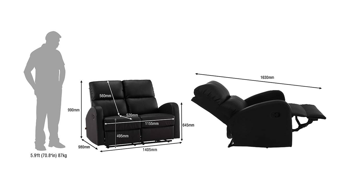 Milo two seater recliner sofa black 6