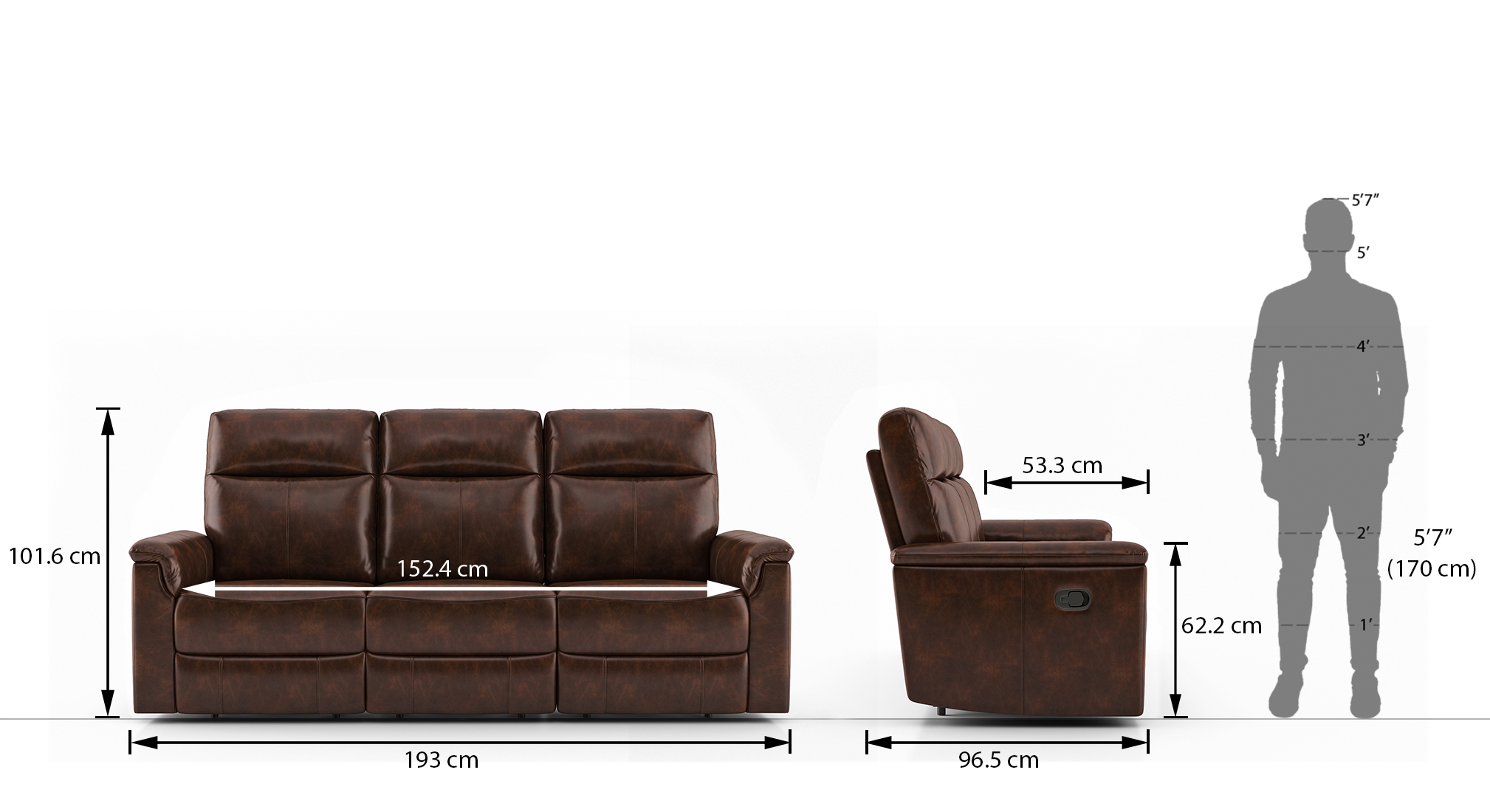 Barnes recliner 3 seater color tuscan brown 9