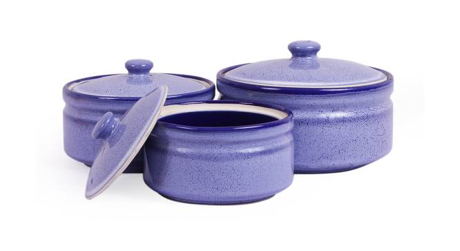 Geneva Serving Bowl with Lid Set of 3 (Blue) by Urban Ladder - Front View Design 1 - 411912