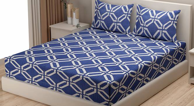 Maryse Bedsheet Set (Blue, Fitted Bedsheet Type, Queen Size) by Urban Ladder - Cross View Design 1 - 412005