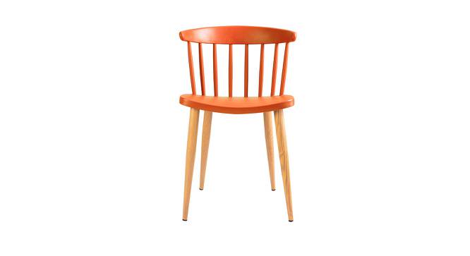 Ewing Dining Chair (Orange, Plastic & Brown Wooden Finish) by Urban Ladder - Front View Design 1 - 412715