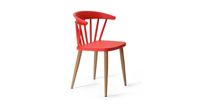 Ewing Dining Chair (Red, Plastic & Brown Wooden Finish) by Urban Ladder - Cross View Design 1 - 412732