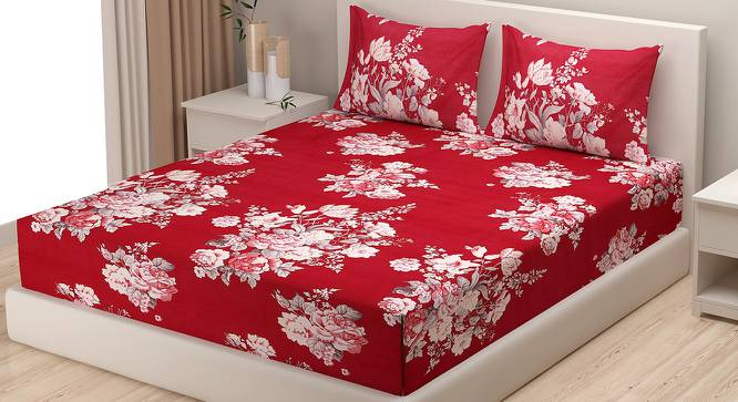 Marianne Bedsheet Set (Red, Fitted Bedsheet Type, Queen Size) by Urban Ladder - Cross View Design 1 - 414048