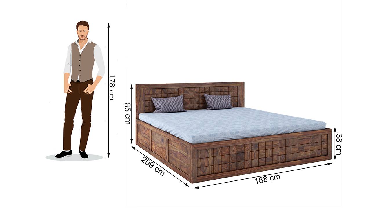 Bayleef Solid Wood King Size Drawer Storage Bed in Teak Finish Urban