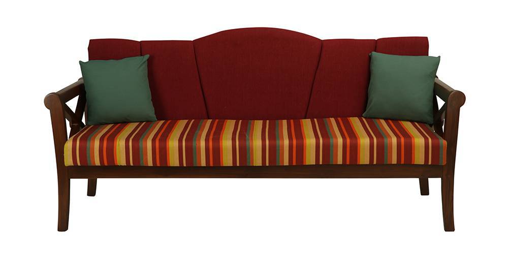 Bari Wooden Sofa  - Red (Red, 3-seater Custom Set - Sofas, None Standard Set - Sofas, Regular Sofa Size, Regular Sofa Type, Solid_Wood Sofa Material) by Urban Ladder - - 