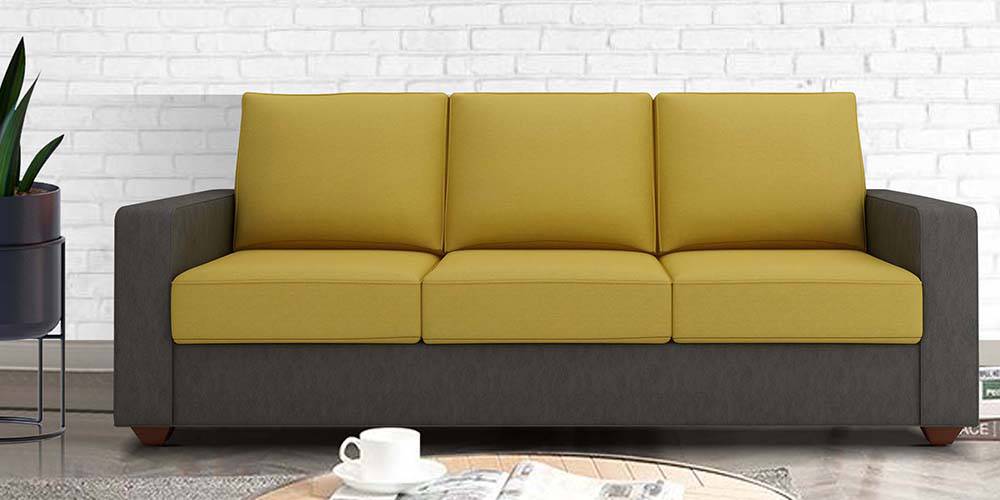 Palma Fabric Sofa - Grey & Yellow (3-seater Custom Set - Sofas, None Standard Set - Sofas, Grey & Yellow, Fabric Sofa Material, Regular Sofa Size, Regular Sofa Type) by Urban Ladder - - 