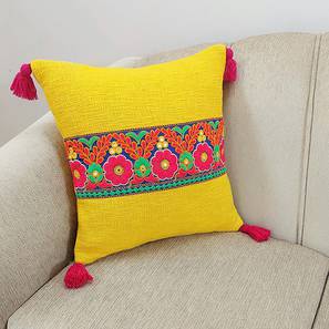 Floral Cushion Covers Design Rowan Cushion Cover (Mustard, 41 x 41 cm  (16" X 16") Cushion Size)