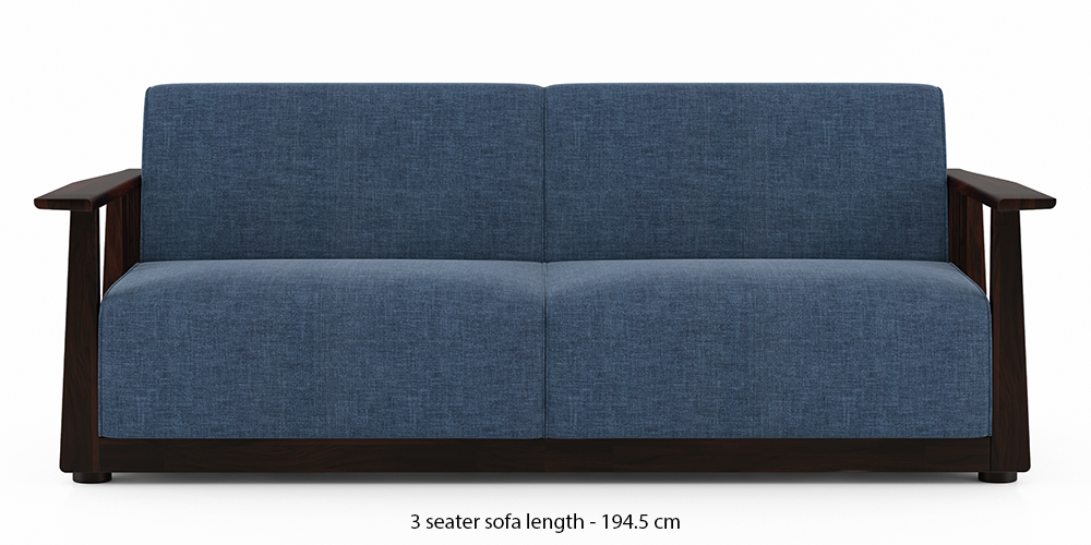 Serra Wooden Sofa - Mahogany Finish (Midnight Blue) by Urban Ladder - - 