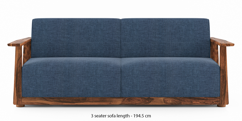 Serra Wooden Sofa - Teak Finish (Midnight Blue) by Urban Ladder - - 
