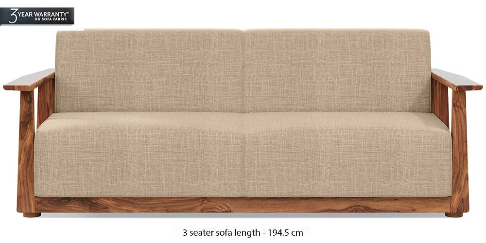 Serra Wooden Sofa - Teak Finish (Sandshell Beige) by Urban Ladder - - 