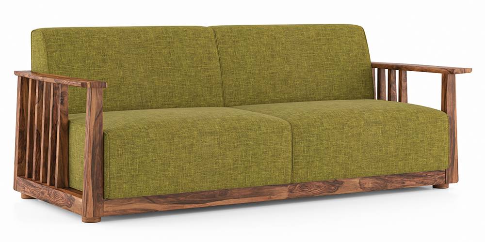 Serra Wooden Sofa - Teak Finish (Green Olivia) by Urban Ladder - - 