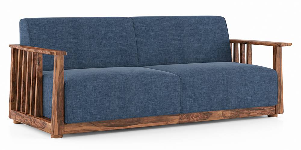 Serra Wooden Sofa - Teak Finish (Midnight Blue) by Urban Ladder - - 