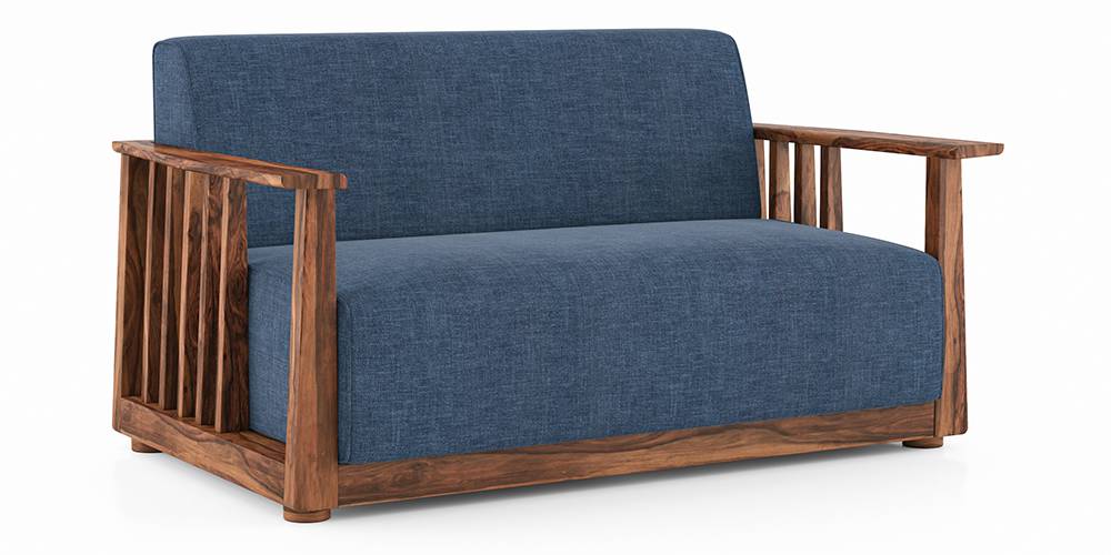 Serra Wooden Sofa - Teak Finish (Midnight Blue) by Urban Ladder - - 